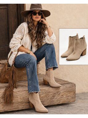 Marc Fisher Matter Dark Natural Suede Chelsea Boots Size 8M NWOB